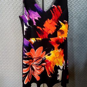 NWT Gabby Skye Scuba Dress Sleeveless V Neck - Black/Floral (12)